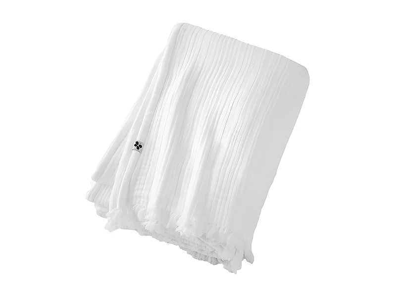 OUREA - Plaid à Franges 130x160cm 4 Epaisseurs Gaze de Coton Chantilly