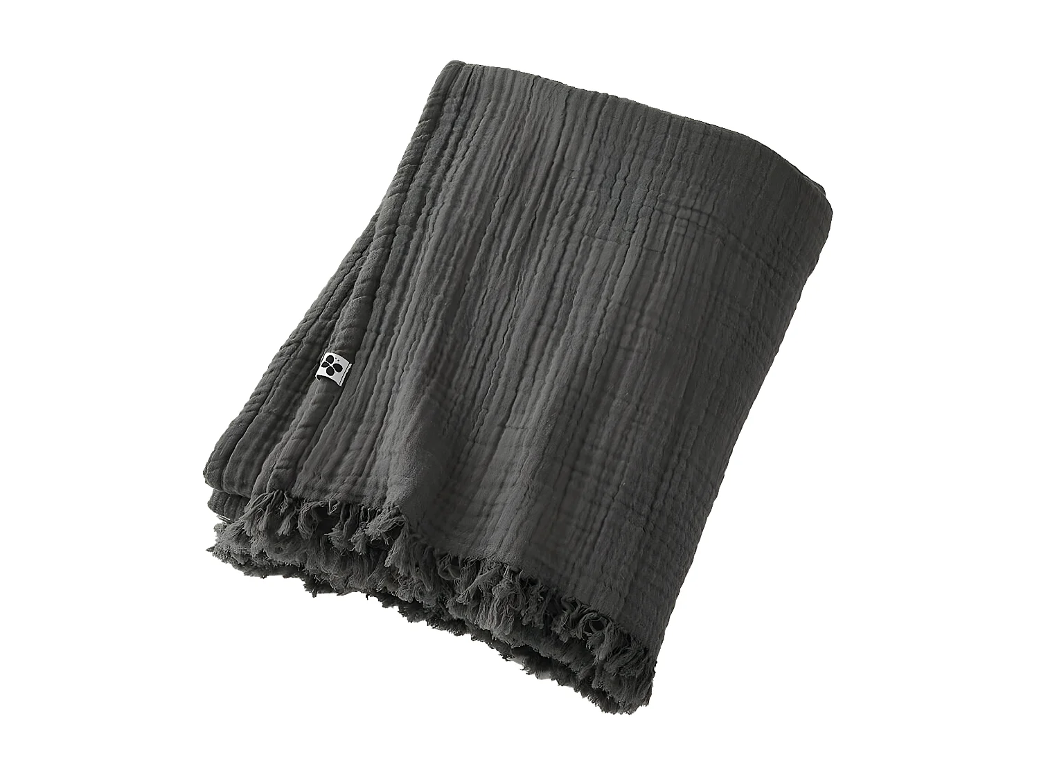 OUREA - Plaid à Franges 130x160cm 4 Epaisseurs Gaze de Coton Granit