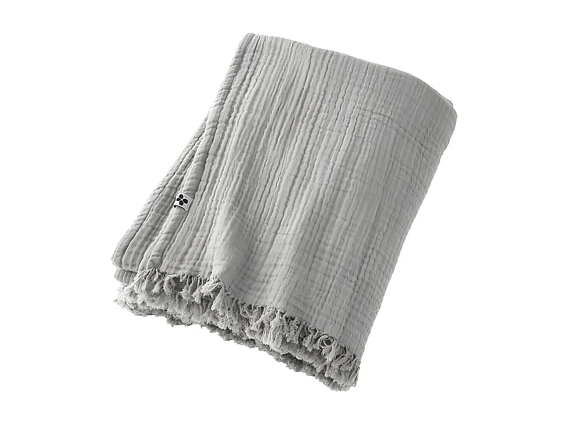 OUREA - Plaid à Franges 130x160cm 4 Epaisseurs Gaze de Coton Nuage