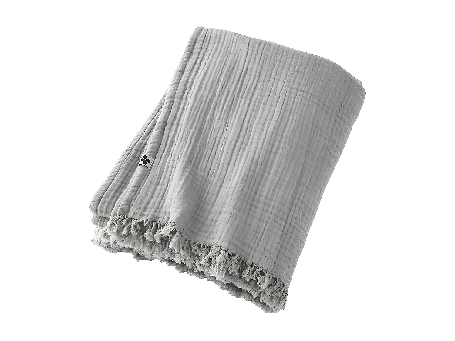 OUREA - Plaid à Franges 130x160cm 4 Epaisseurs Gaze de Coton Nuage