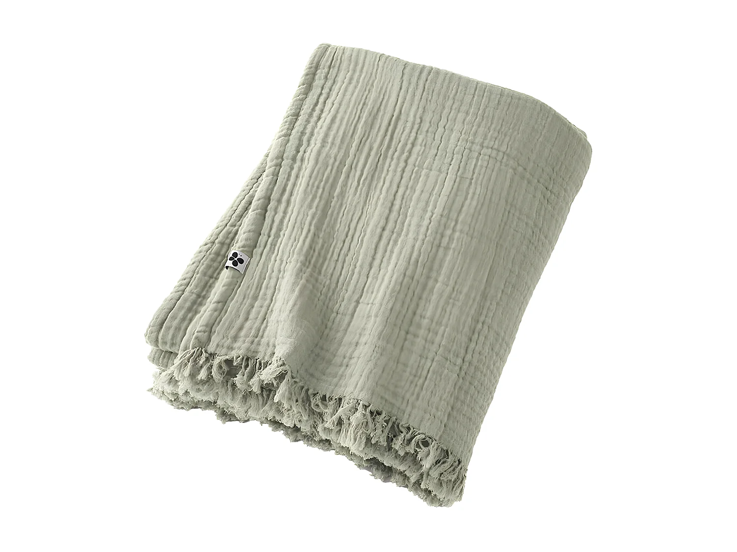 OUREA - Plaid à Franges 180x220cm 4 Epaisseurs Gaze de Coton Vert d'Eau