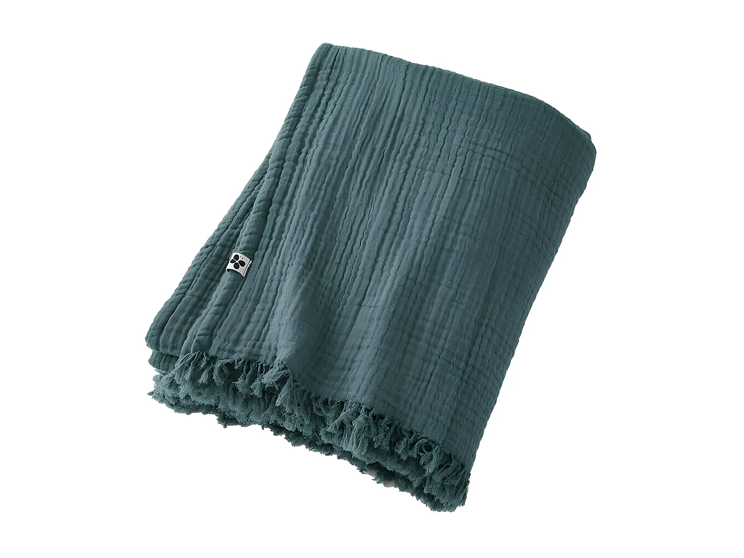 OUREA - Plaid à Franges 130x160cm 4 Epaisseurs Gaze de Coton Canard