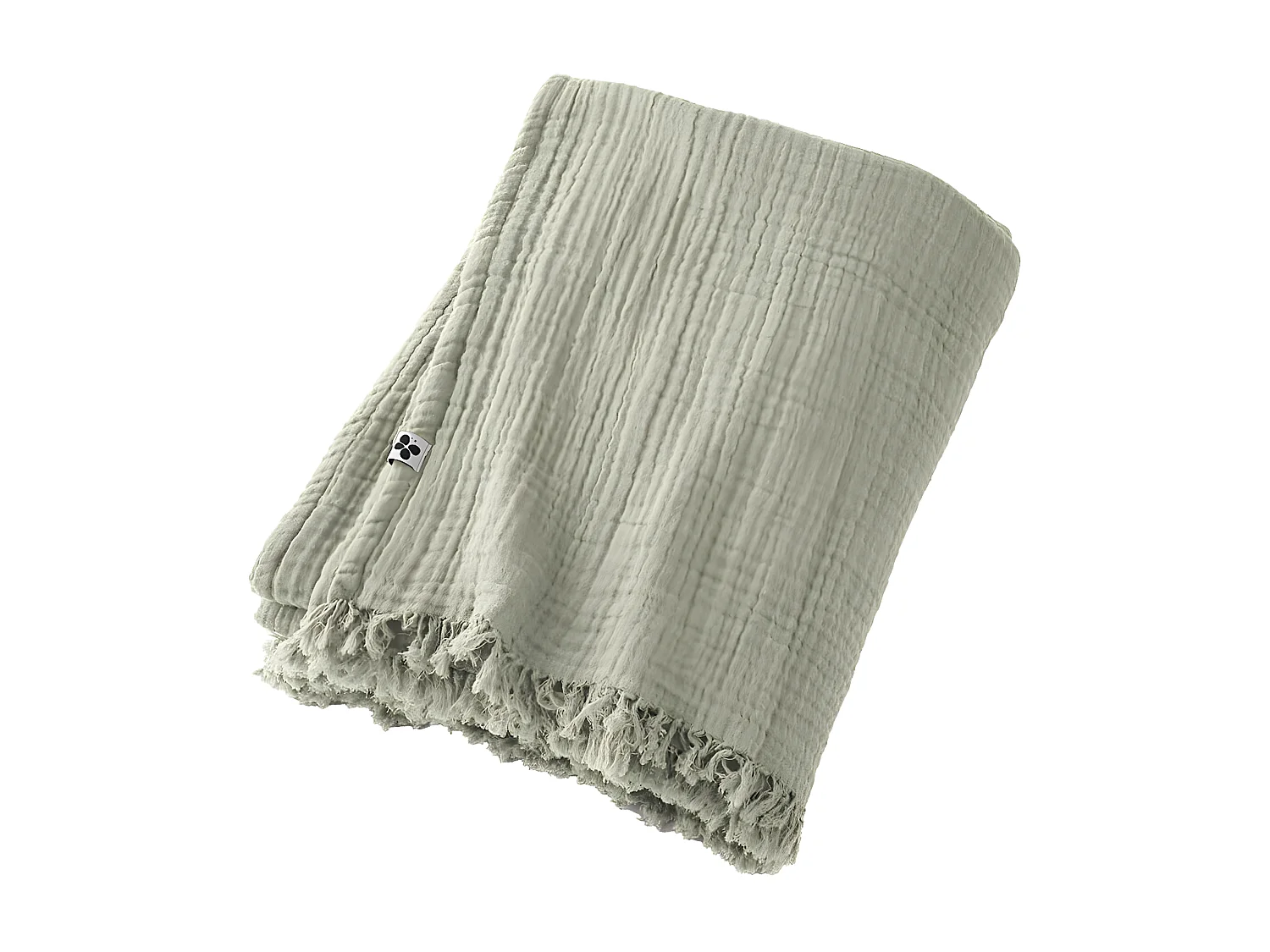 OUREA - Plaid à Franges 130x160cm 4 Epaisseurs Gaze de Coton Vert d'Eau