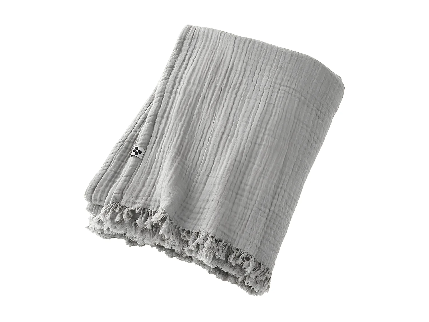 OUREA - Plaid à Franges 180x220cm 4 Epaisseurs Gaze de Coton Nuage
