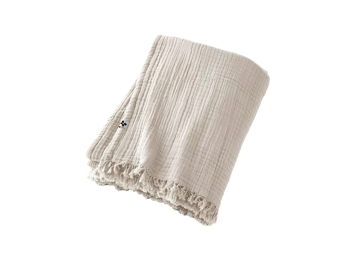 OUREA - Plaid à Franges 130x160cm 4 Epaisseurs Gaze de Coton Pampa