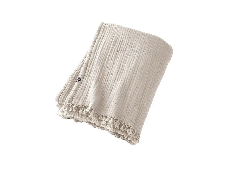 OUREA - Plaid à Franges 130x160cm 4 Epaisseurs Gaze de Coton Pampa