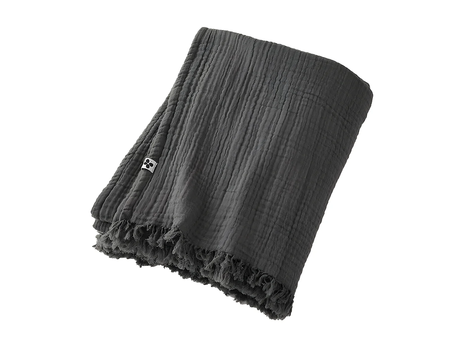 OUREA - Plaid à Franges 180x220cm 4 Epaisseurs Gaze de Coton Granit