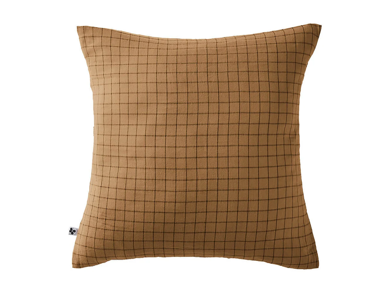 OUREA MOTIF - Taie d'Oreiller 60x60cm Gaze de Coton Camel à Petits Carreaux