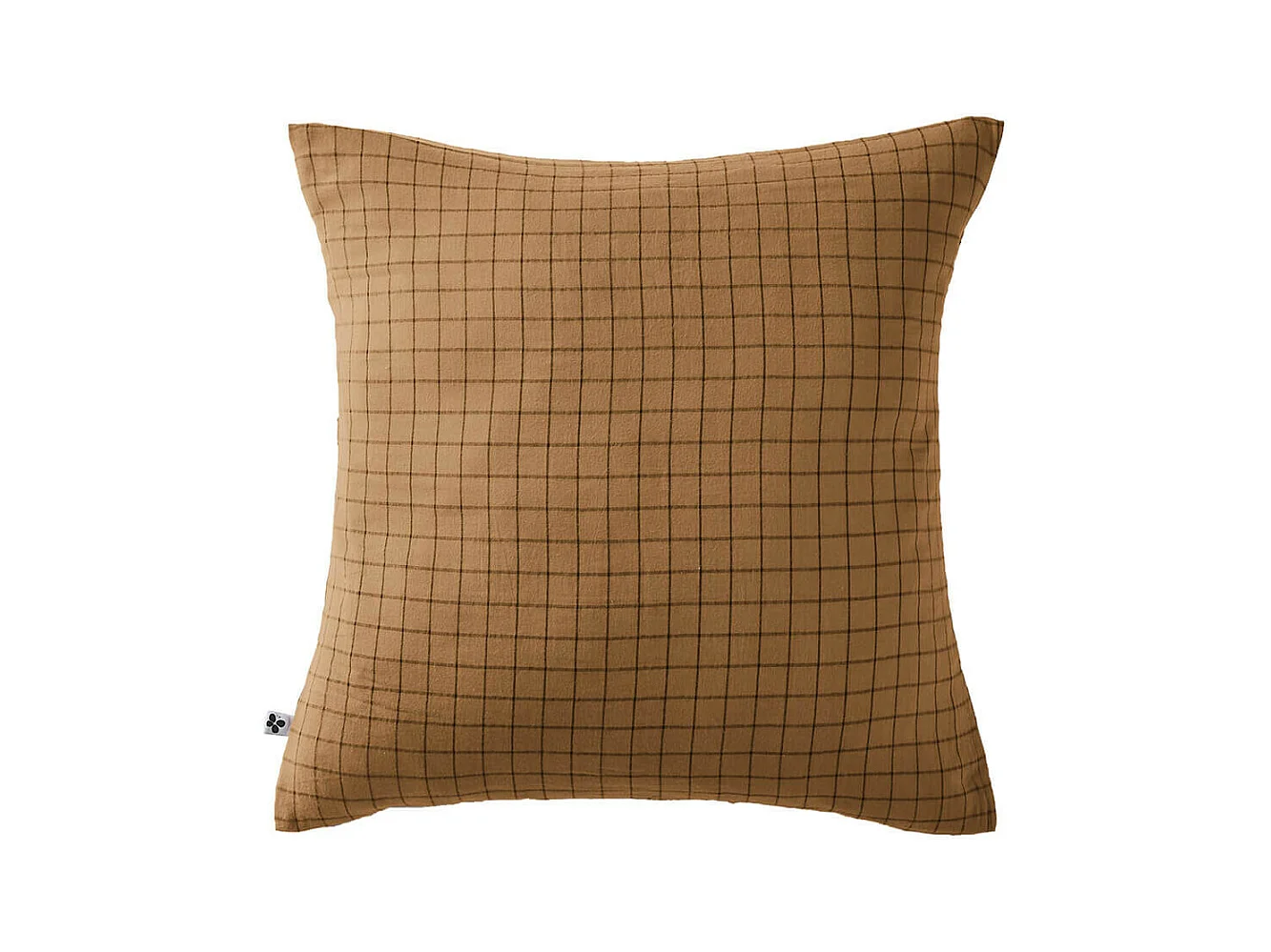OUREA MOTIF - Taie d'Oreiller 60x60cm Gaze de Coton Camel à Petits Carreaux