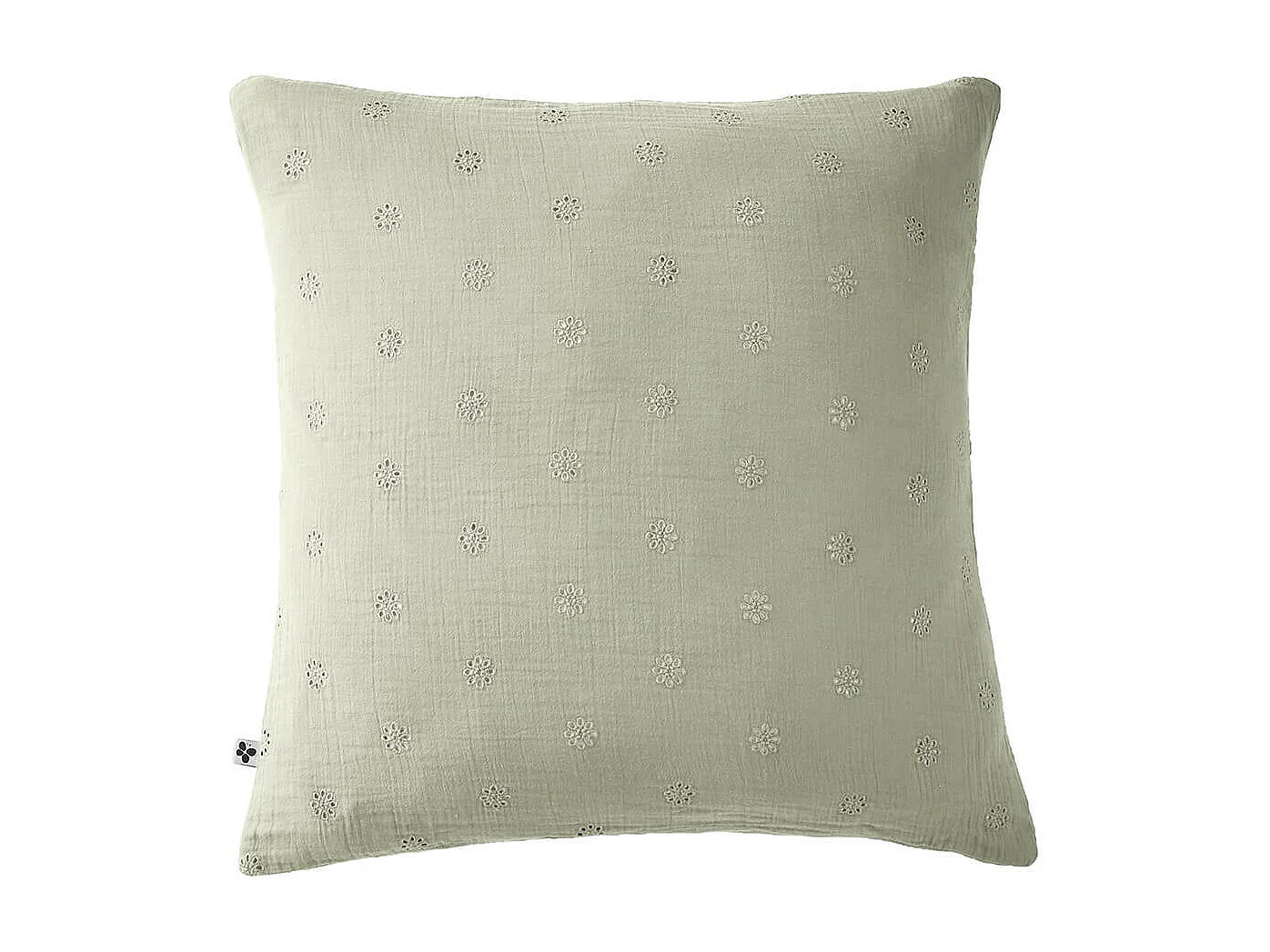 OUREA MOTIF - Taie d'Oreiller 60x60cm Gaze de Coton Vert d'Eau à Fleurs Ajourées