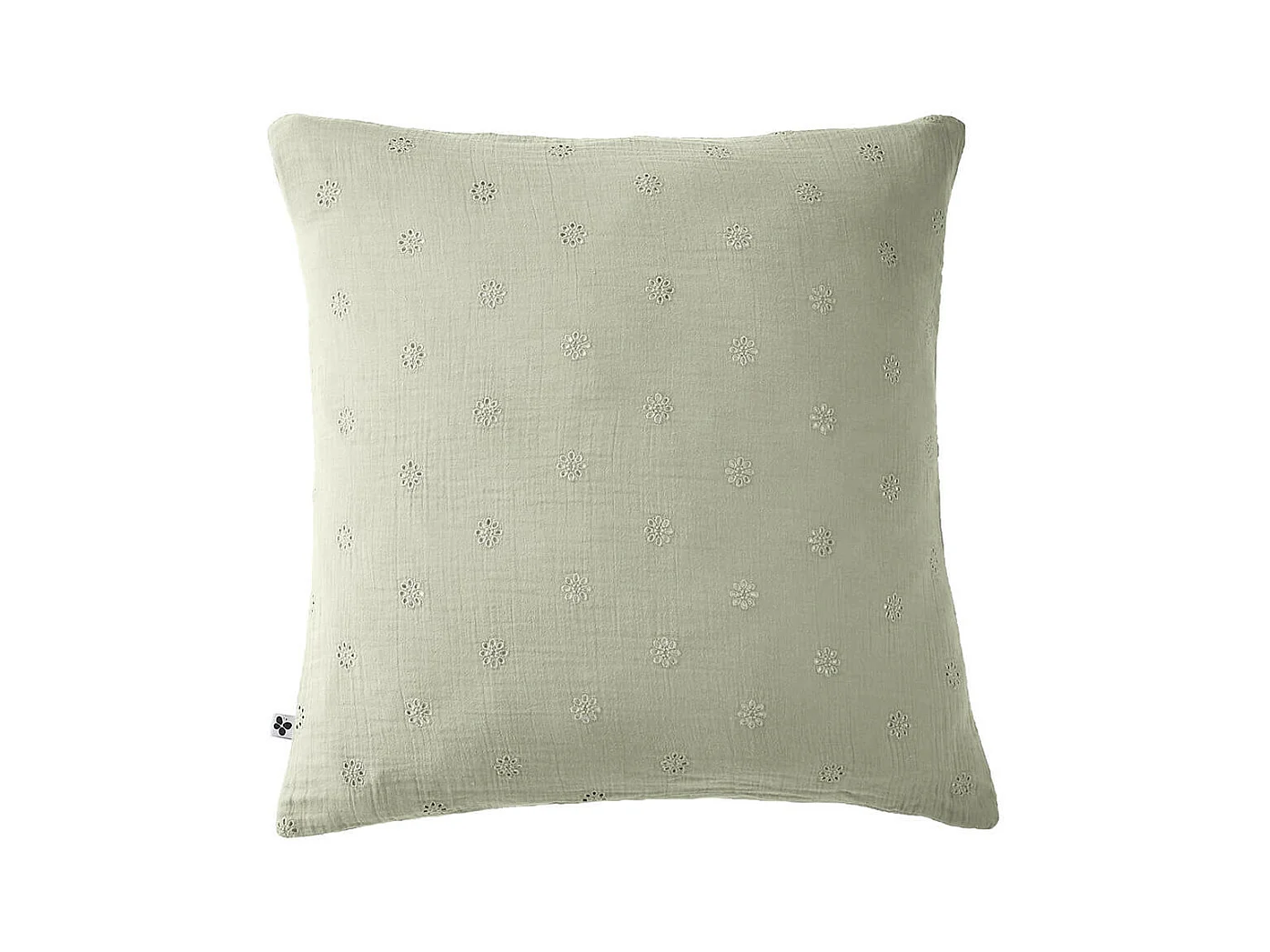 OUREA MOTIF - Taie d'Oreiller 60x60cm Gaze de Coton Vert d'Eau à Fleurs Ajourées