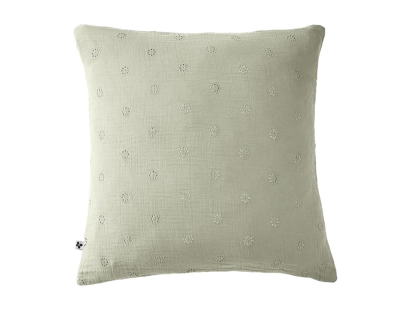 OUREA MOTIF - Taie d'Oreiller 60x60cm Gaze de Coton Vert d'Eau à Fleurs Ajourées