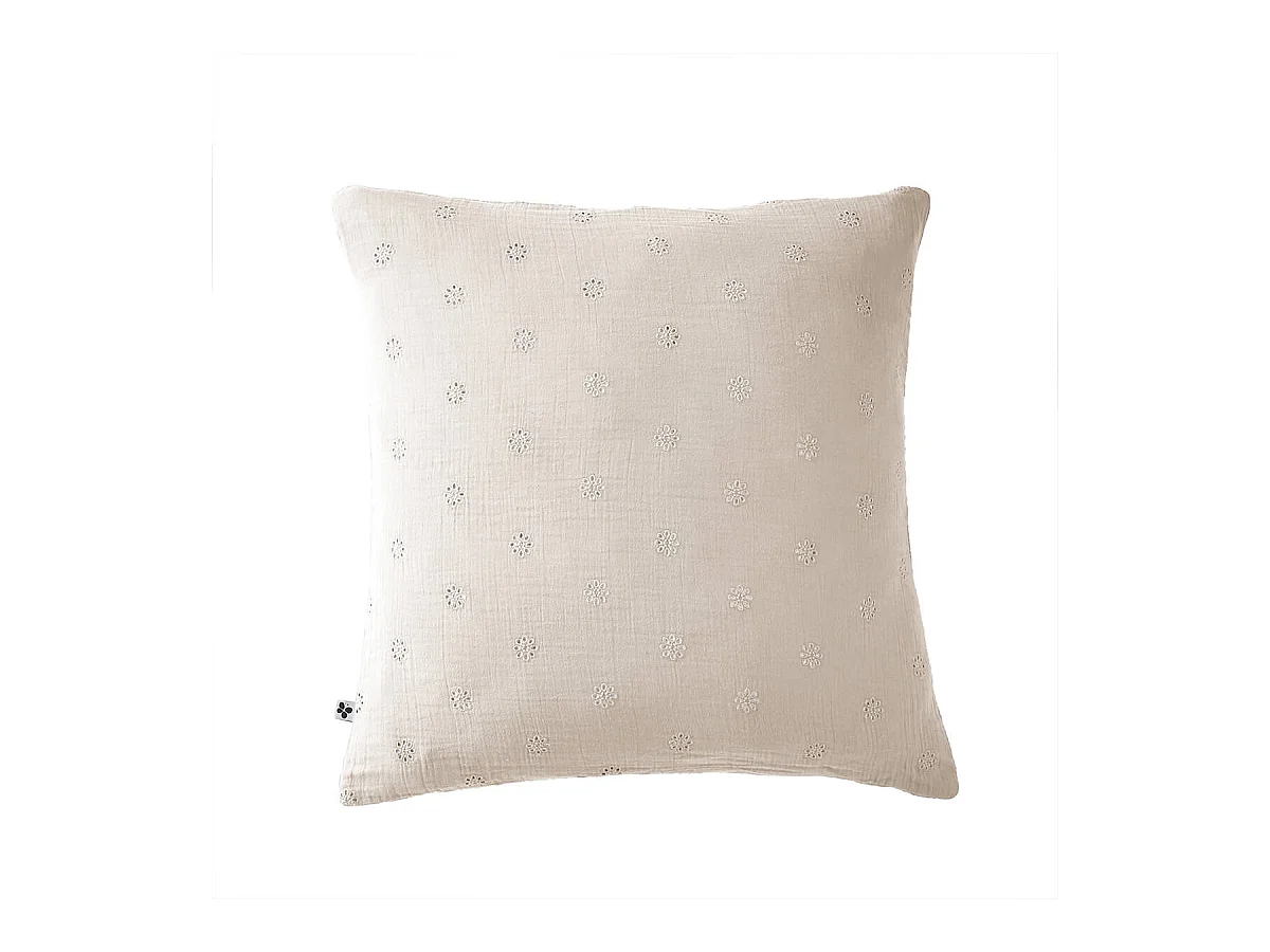 OUREA MOTIF - Taie d'Oreiller 60x60cm Gaze de Coton Pampa à Fleurs Ajourées