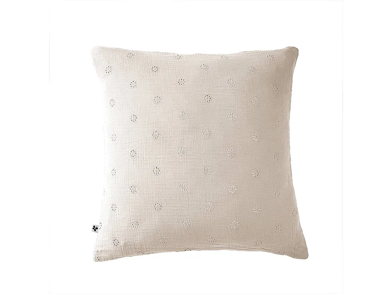 OUREA MOTIF - Taie d'Oreiller 60x60cm Gaze de Coton Pampa à Fleurs Ajourées