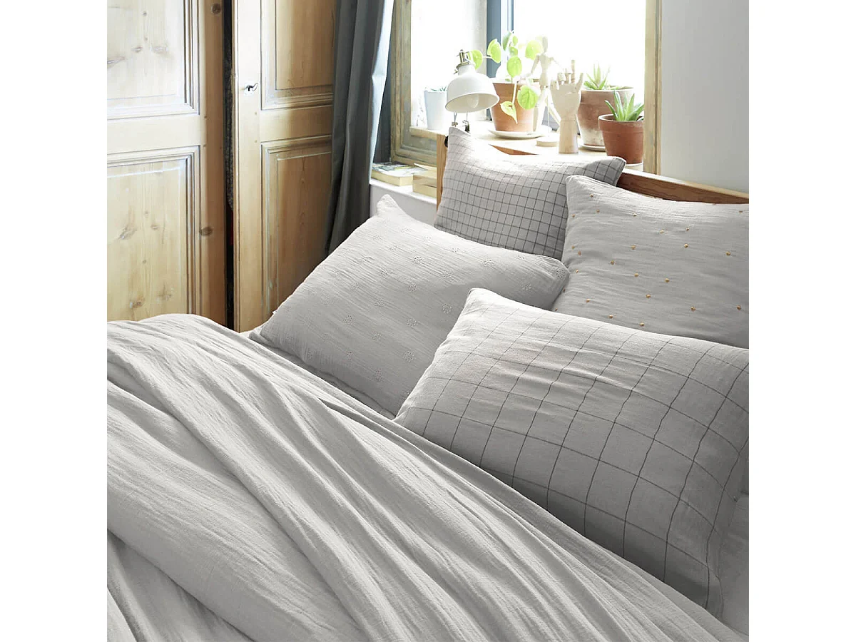 OUREA MOTIF - Taie d'Oreiller 60x60cm Gaze de Coton Nuage à Fleurs Ajourées