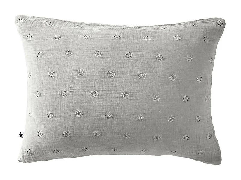 OUREA MOTIF - Taie d'Oreiller 50x70cm Gaze de Coton Nuage à Fleurs Ajourées