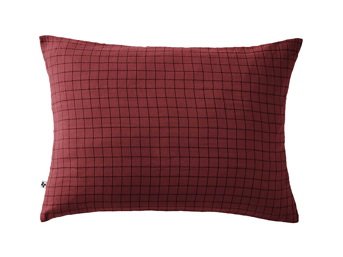 OUREA MOTIF - Taie d'Oreiller 50x70cm Gaze de Coton Lie de Vin à Petits Carreaux