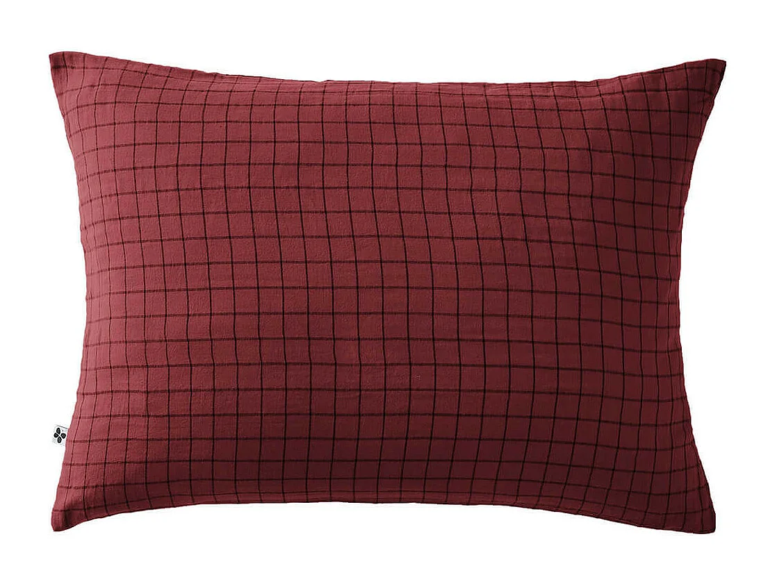 OUREA MOTIF - Taie d'Oreiller 50x70cm Gaze de Coton Lie de Vin à Petits Carreaux