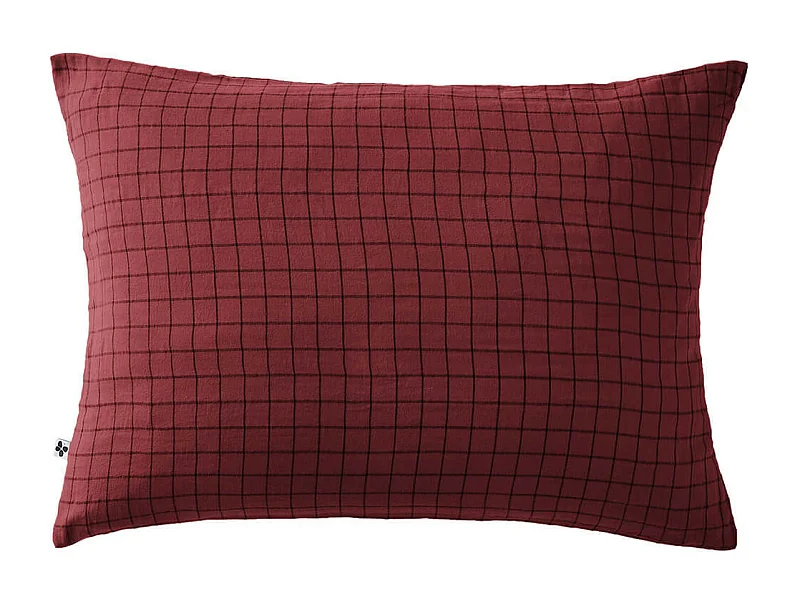 OUREA MOTIF - Taie d'Oreiller 50x70cm Gaze de Coton Lie de Vin à Petits Carreaux