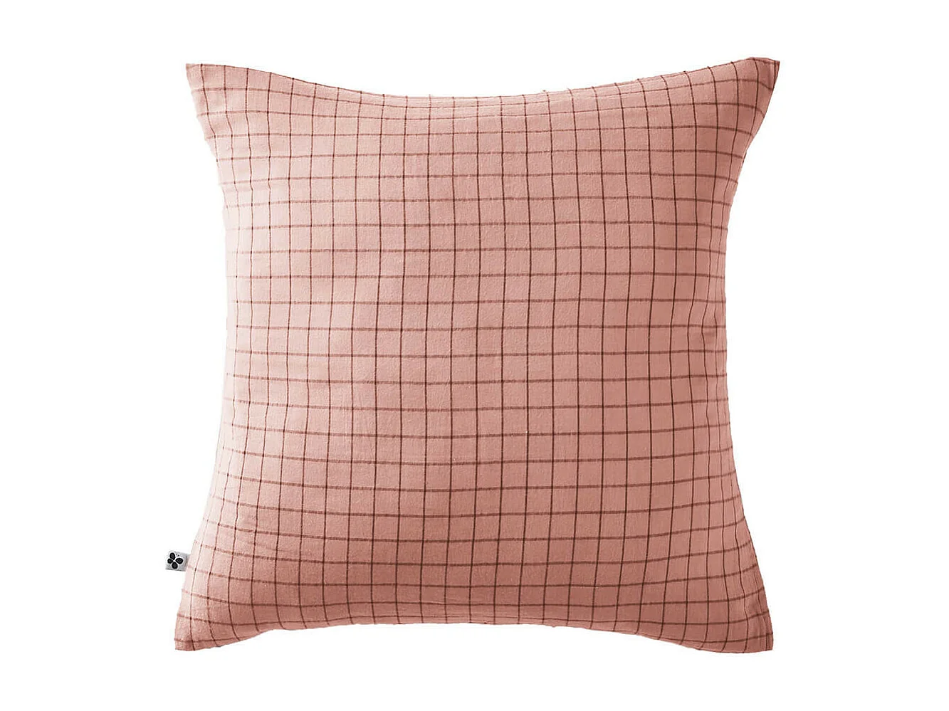 OUREA MOTIF - Taie d'Oreiller 60x60cm Gaze de Coton Rose Pêche à Petits Carreaux