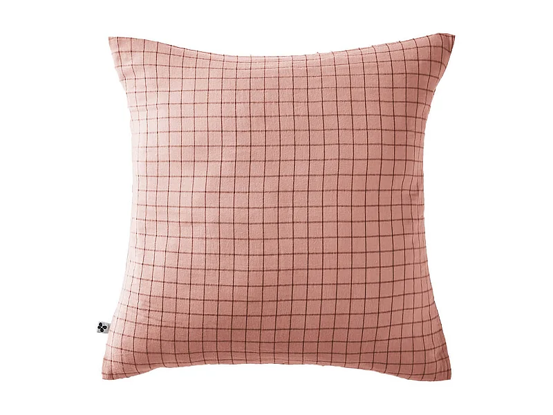 OUREA MOTIF - Taie d'Oreiller 60x60cm Gaze de Coton Rose Pêche à Petits Carreaux