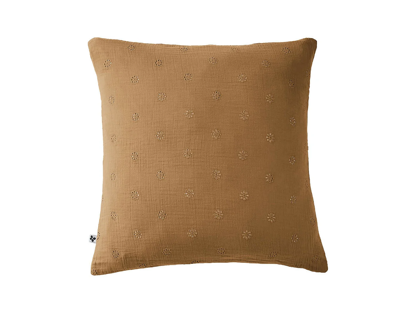 OUREA MOTIF - Taie d'Oreiller 60x60cm Gaze de Coton Camel à Fleurs Ajourées
