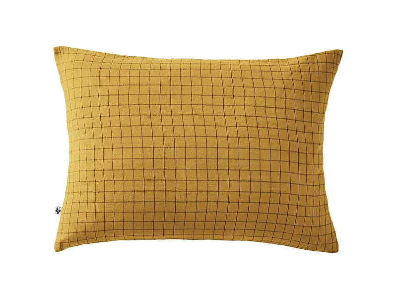 OUREA MOTIF - Taie d'Oreiller 50x70cm Gaze de Coton Safran à Petits Carreaux