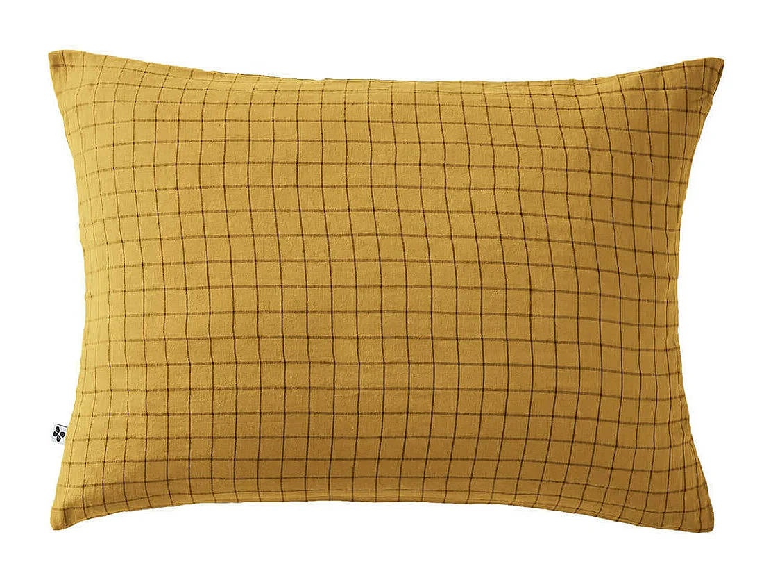OUREA MOTIF - Taie d'Oreiller 50x70cm Gaze de Coton Safran à Petits Carreaux