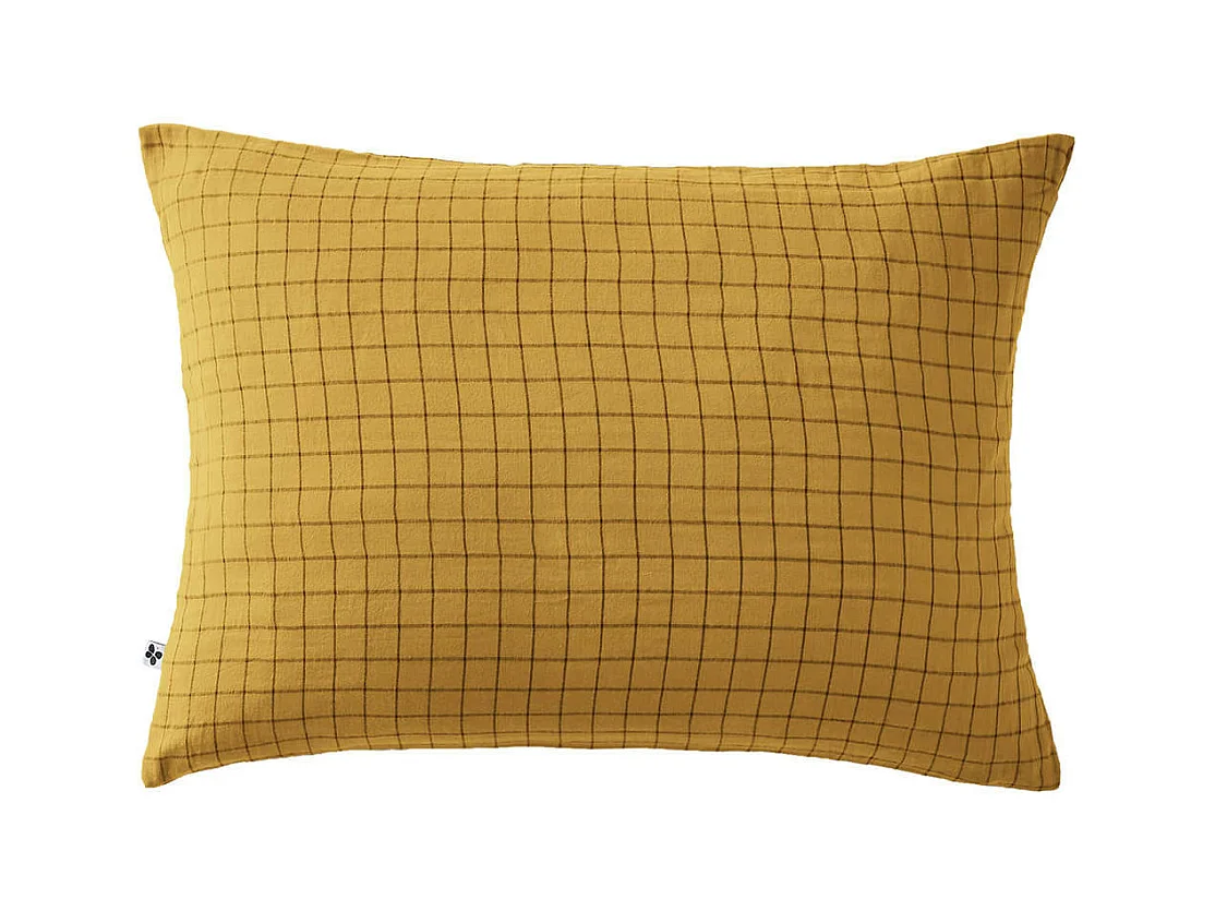 OUREA MOTIF - Taie d'Oreiller 50x70cm Gaze de Coton Safran à Petits Carreaux