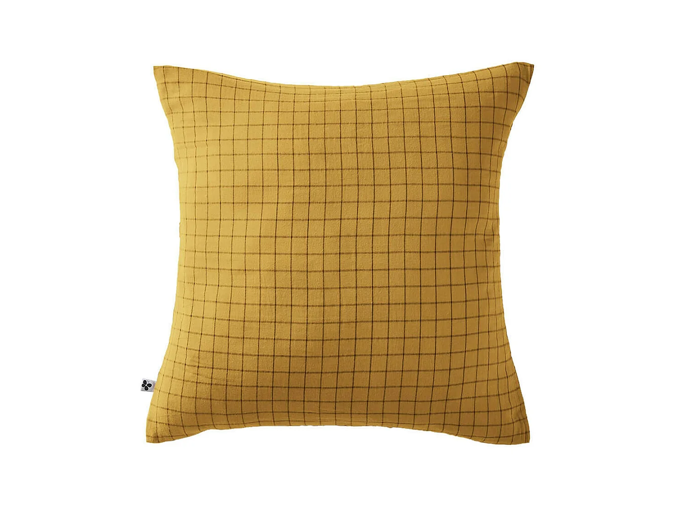 OUREA MOTIF - Taie d'Oreiller 60x60cm Gaze de Coton Safran à Petits Carreaux