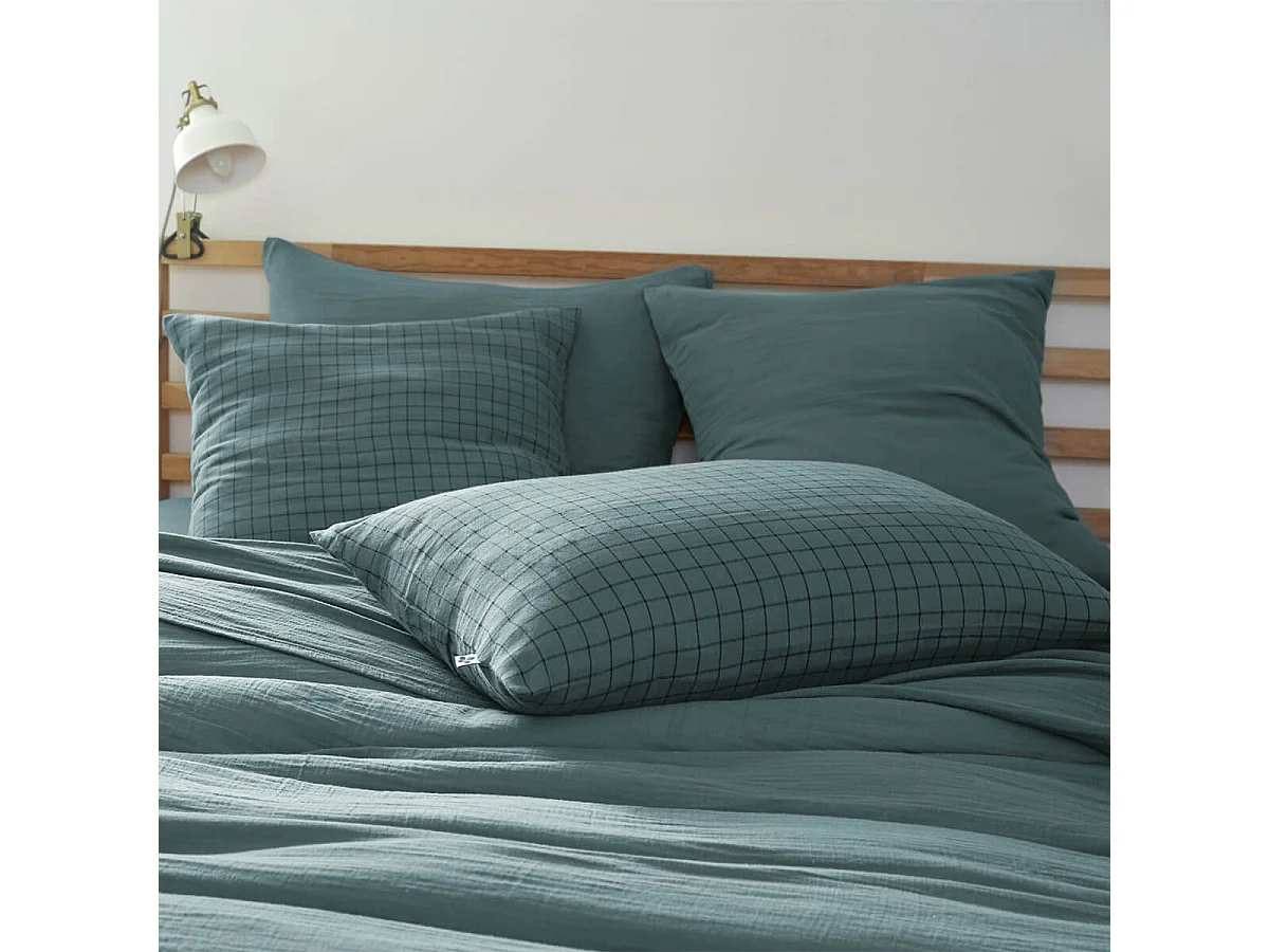 OUREA MOTIF - Taie d'Oreiller 60x60cm Gaze de Coton Canard à Petits Carreaux