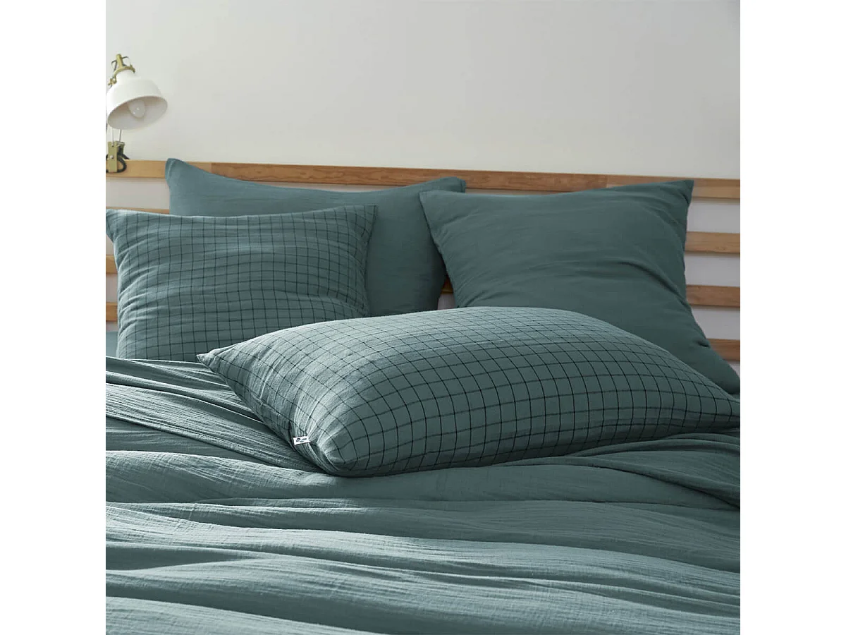 OUREA MOTIF - Taie d'Oreiller 50x70cm Gaze de Coton Canard à Petits Carreaux