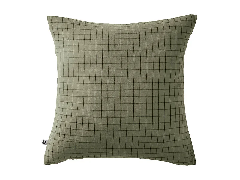 OUREA MOTIF - Taie d'Oreiller 60x60cm Gaze de Coton Romarin à Petits Carreaux