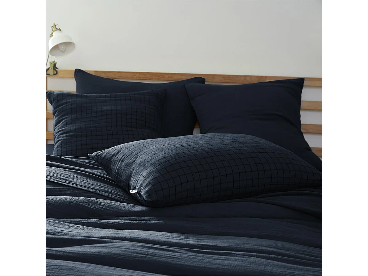 OUREA MOTIF - Taie d'Oreiller 60x60cm Gaze de Coton Minuit à Petits Carreaux