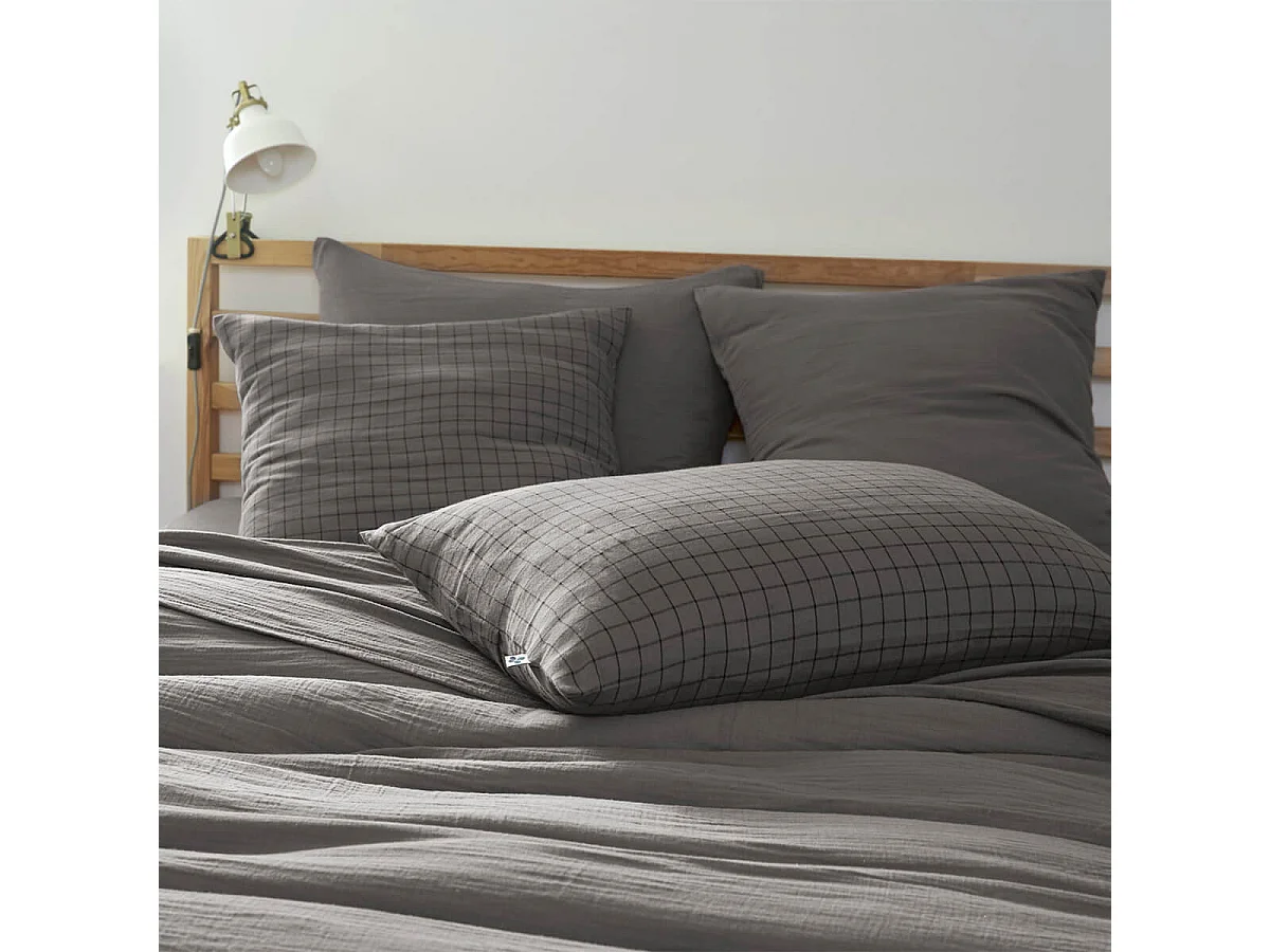 OUREA MOTIF - Taie d'Oreiller 60x60cm Gaze de Coton Granit à Petits Carreaux