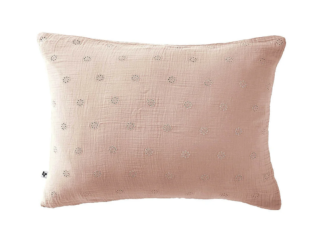 OUREA MOTIF - Taie d'Oreiller 50x70cm Gaze de Coton Guimauve à Fleurs Ajourées