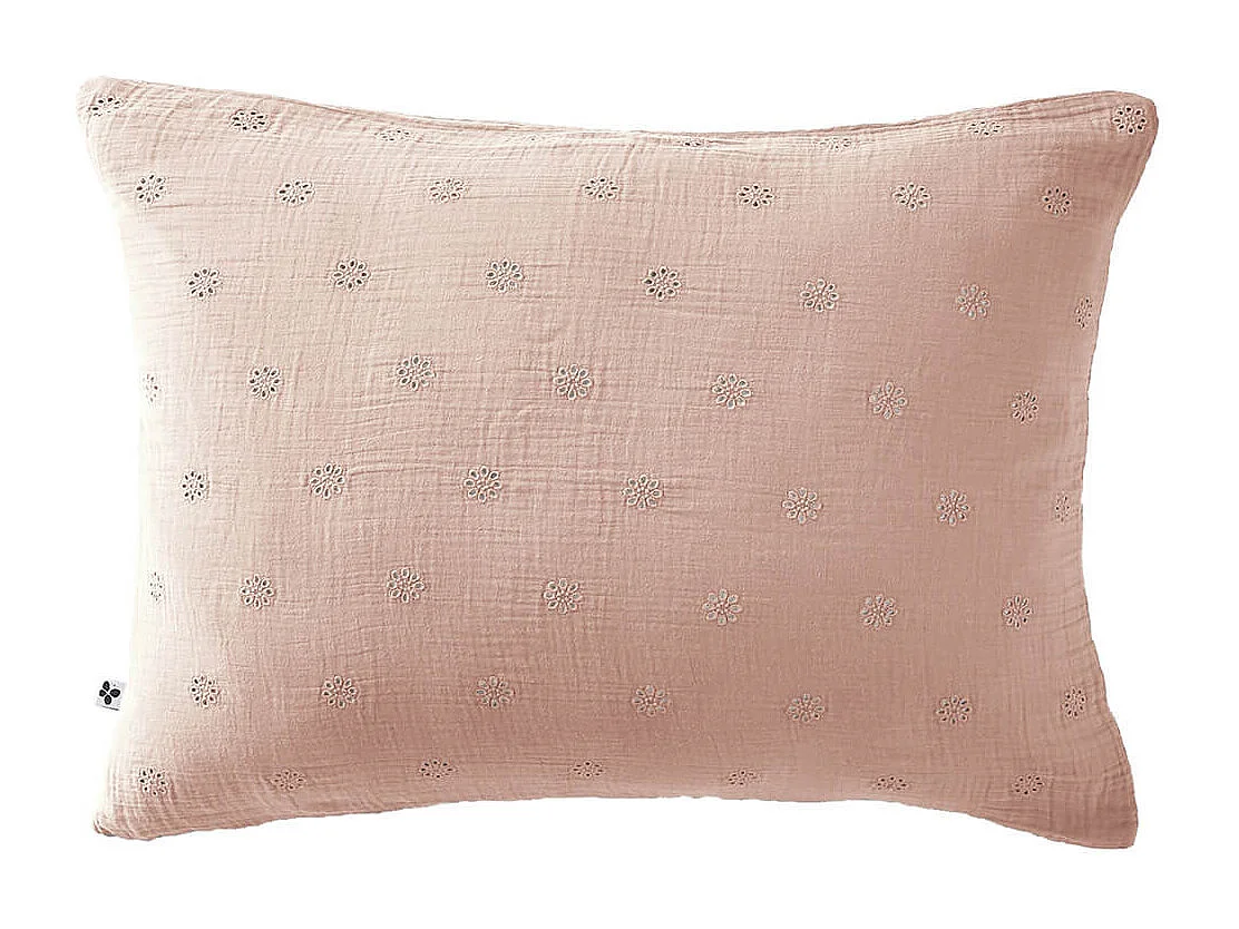 OUREA MOTIF - Taie d'Oreiller 50x70cm Gaze de Coton Guimauve à Fleurs Ajourées