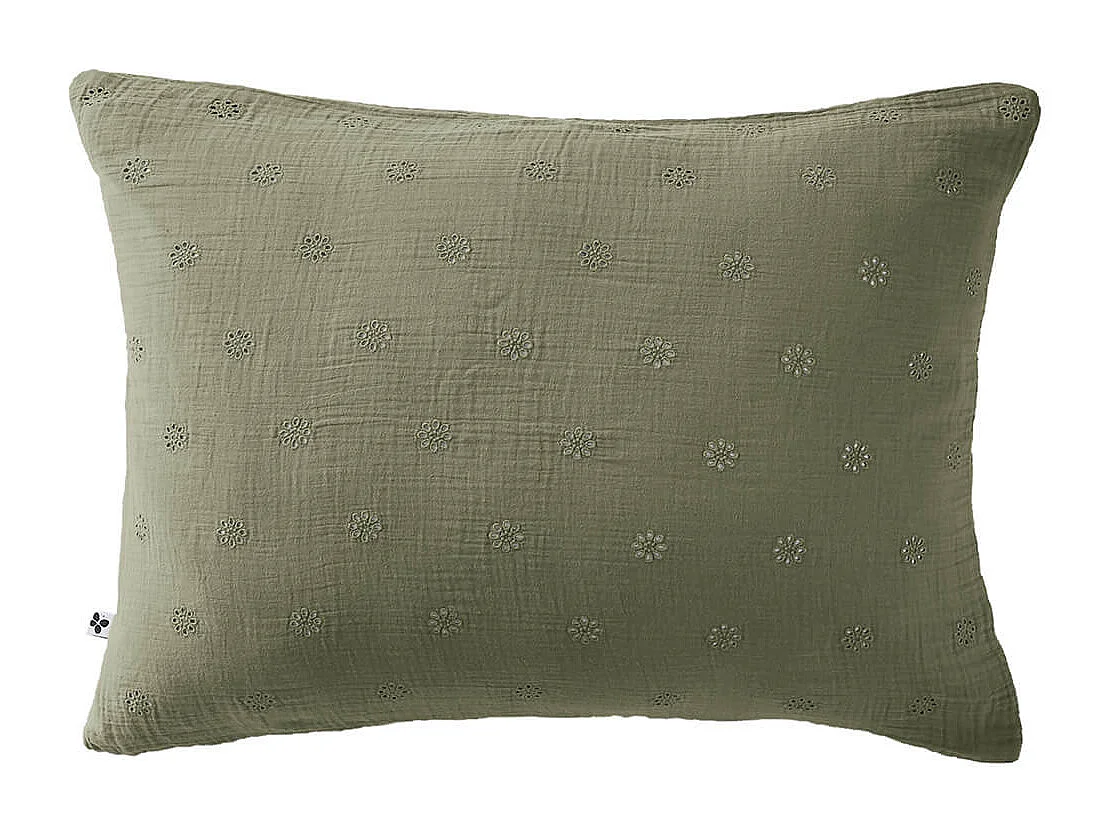 OUREA MOTIF - Taie d'Oreiller 50x70cm Gaze de Coton Romarin à Fleurs Ajourées