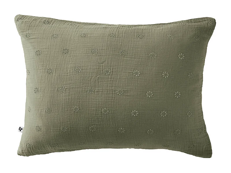 OUREA MOTIF - Taie d'Oreiller 50x70cm Gaze de Coton Romarin à Fleurs Ajourées