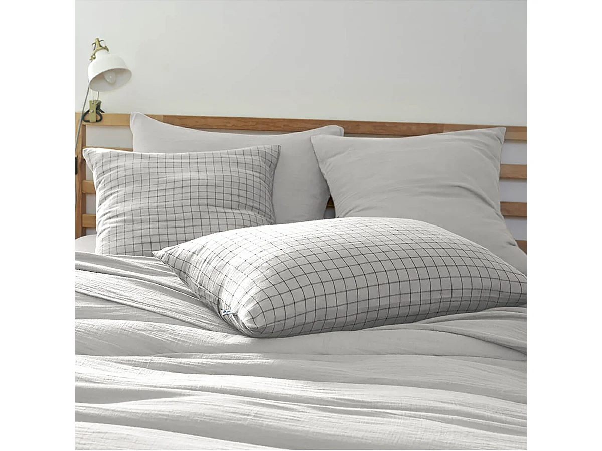 OUREA MOTIF - Taie d'Oreiller 60x60cm Gaze de Coton Nuage à Petits Carreaux