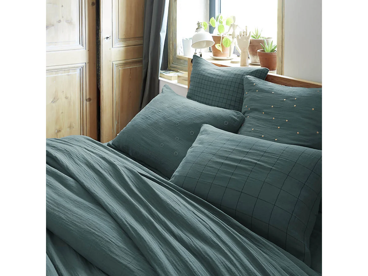 OUREA MOTIF - Taie d'Oreiller 60x60cm Gaze de Coton Canard à Fleurs Ajourées