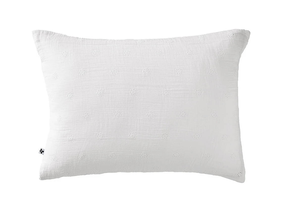 OUREA MOTIF - Taie d'Oreiller 50x70cm Gaze de Coton Chantilly à Fleurs Ajourées