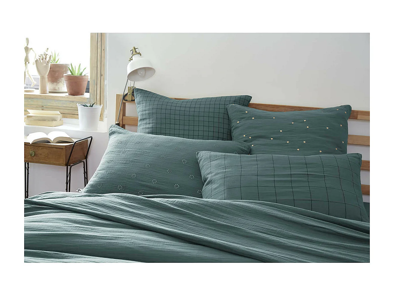 OUREA MOTIF - Taie d'Oreiller 50x70cm Gaze de Coton Canard à Fleurs Ajourées