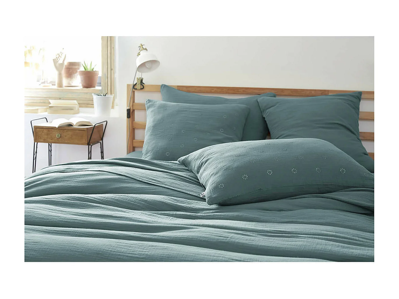 OUREA MOTIF - Taie d'Oreiller 50x70cm Gaze de Coton Canard à Fleurs Ajourées