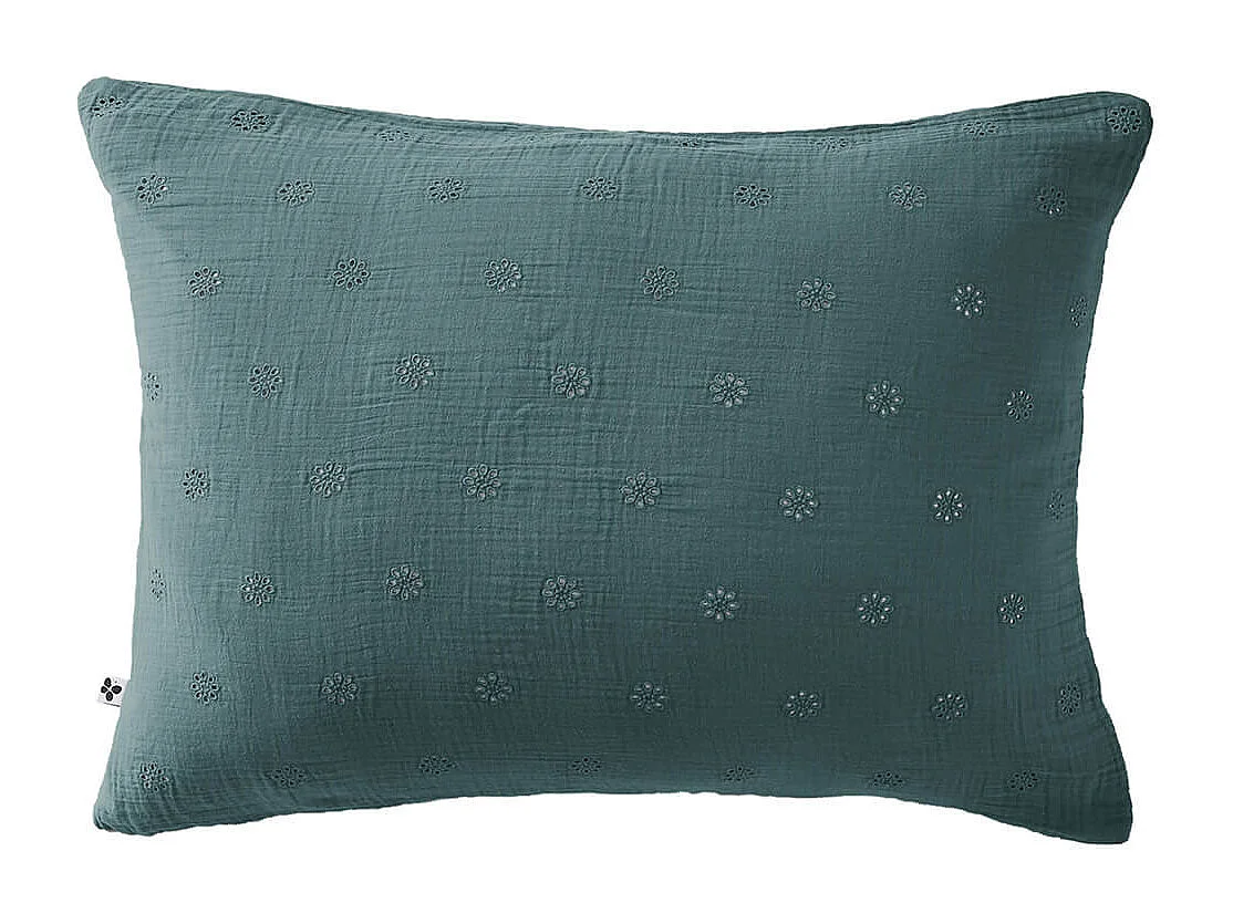 OUREA MOTIF - Taie d'Oreiller 50x70cm Gaze de Coton Canard à Fleurs Ajourées