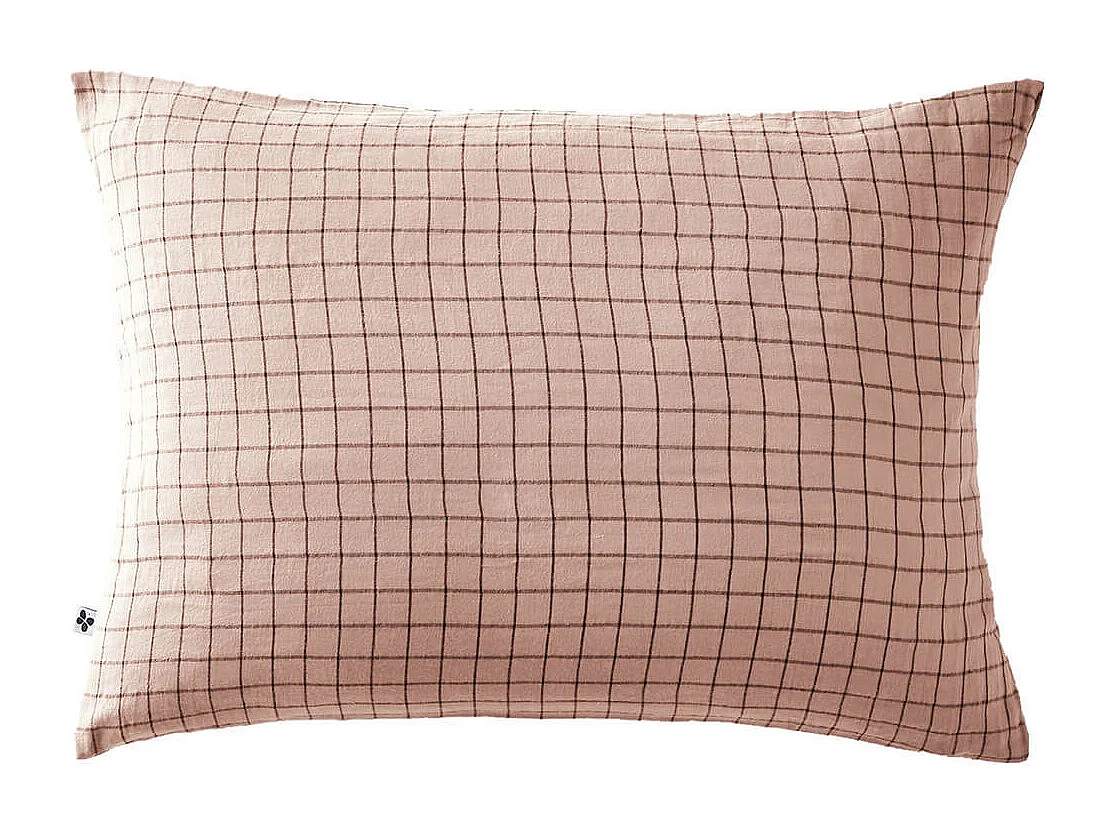 OUREA MOTIF - Taie d'Oreiller 50x70cm Gaze de Coton Guimauve à Petits Carreaux