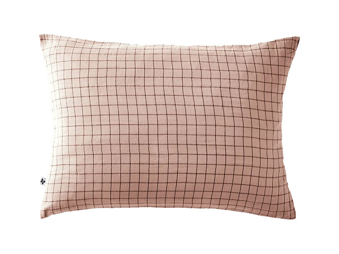 OUREA MOTIF - Taie d'Oreiller 50x70cm Gaze de Coton Guimauve à Petits Carreaux