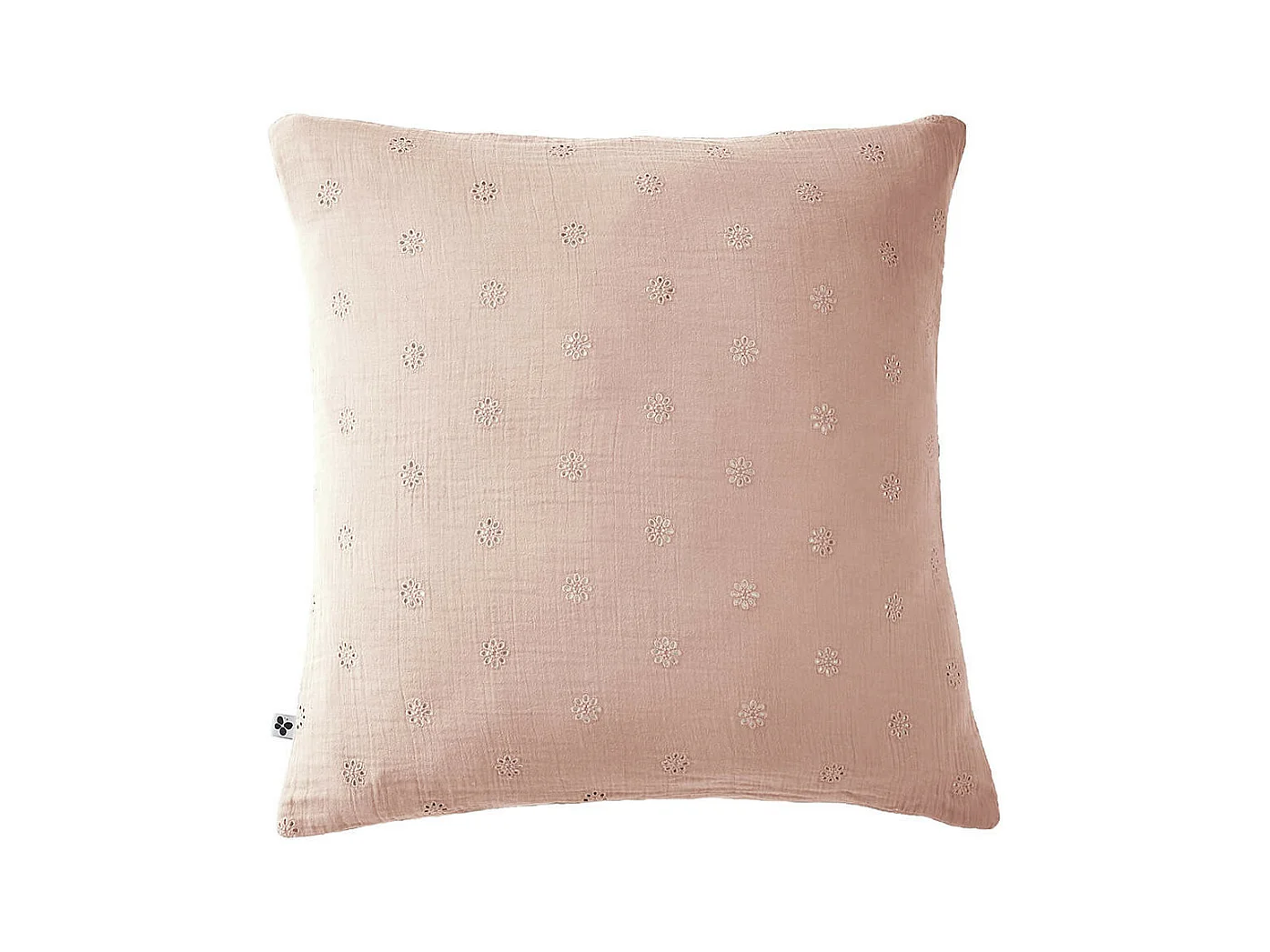 OUREA MOTIF - Taie d'Oreiller 60x60cm Gaze de Coton Guimauve à Fleurs Ajourées