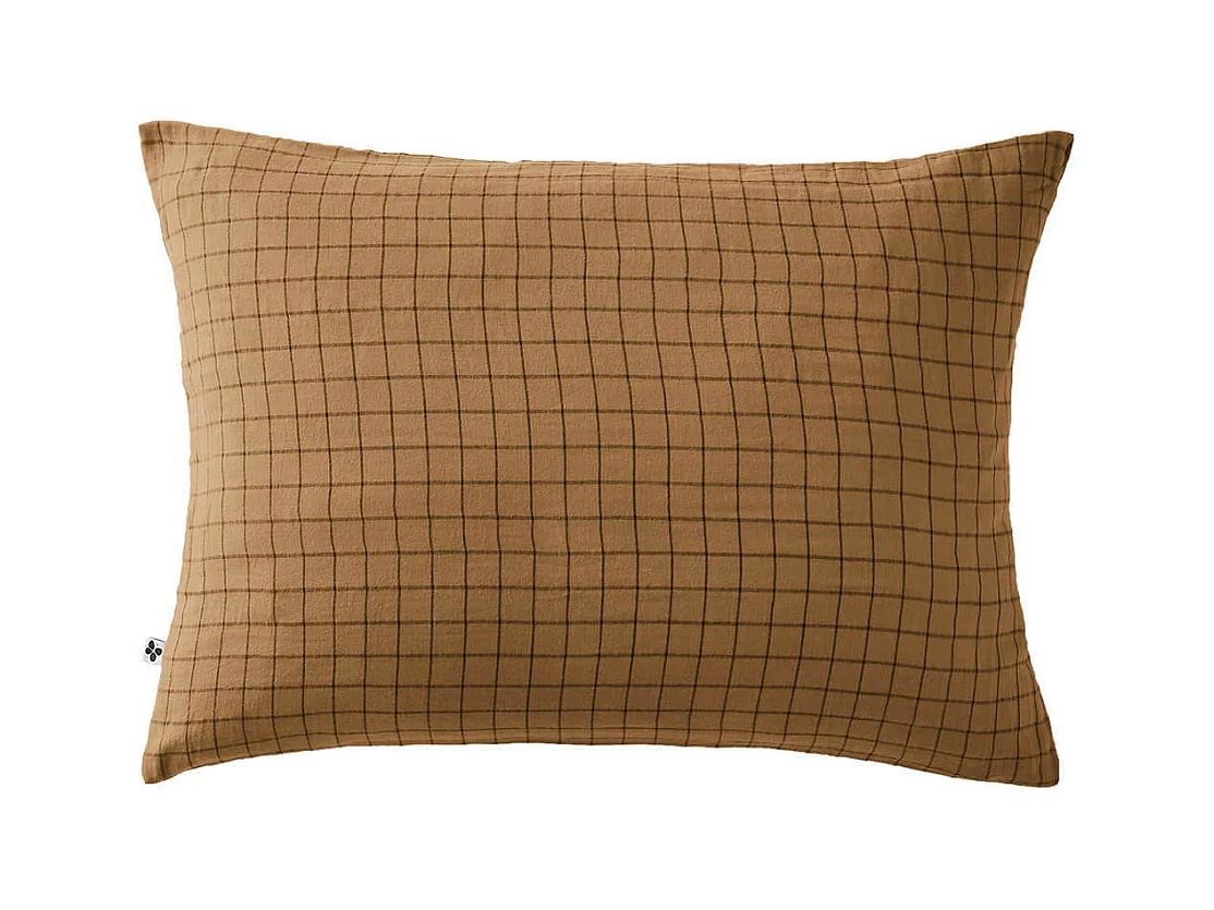 OUREA MOTIF - Taie d'Oreiller 50x70cm Gaze de Coton Camel à Petits Carreaux