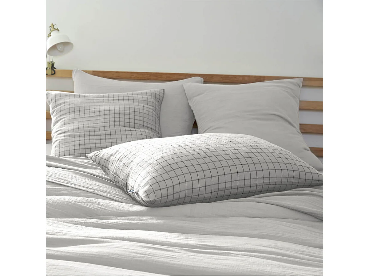 OUREA MOTIF - Taie d'Oreiller 50x70cm Gaze de Coton Nuage à Petits Carreaux